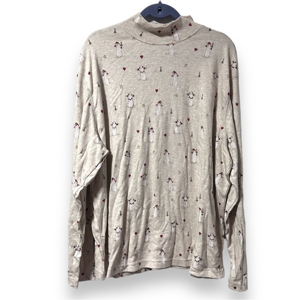 Croft & Barrow Oatmeal Snowman Mock Neck Long Sleeve Shirt Womens Plus Size 3X